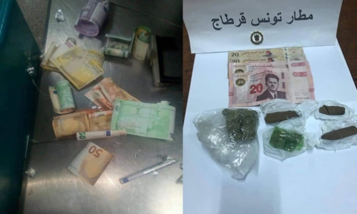 احباط تهريب مبلغ من العملة الأجنبية وضبط قطع من مخدر القنب الهندي بمطار تونس قرطاج