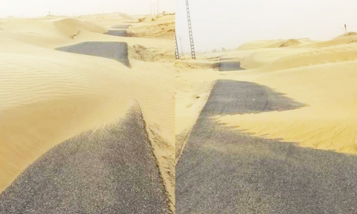 توزر: الإدارة الجهوية للتجهيز تواصل تدخلاتها لفتح الطرقات المغمورة بالرمال جراء العواصف الرملية