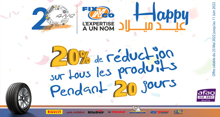 FIX’N’ GO offre une réduction de 20% sur tous ses produits, à l’occasion de son 20ème anniversaire