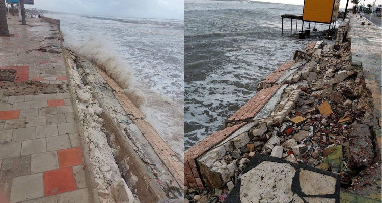 انهيار السور القديم لكرنيش شاطئ الرجيش