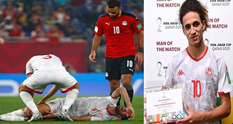 Hannibal Majbri offre le trophée d’homme du match à Yassine Meriah
