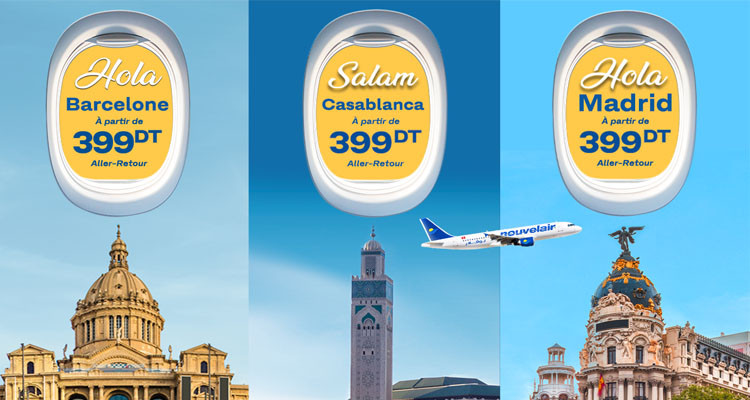 Avec nouvelair  Casablanca, Madrid et Barcelone à partir de 399DT en aller-retour