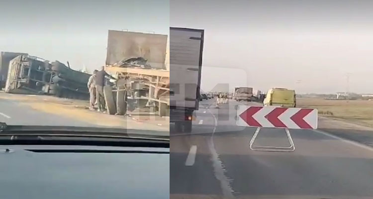 انقلاب شاحنة ثقيلة بالطريق السيارة أ 1 في اتجاه سوسة