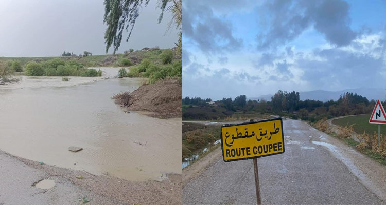 بسبب الأمطار: انقطاع طريق على مستوى وادي الرغاي الرابط بين وادي مليز والدخيلية بجندوبة