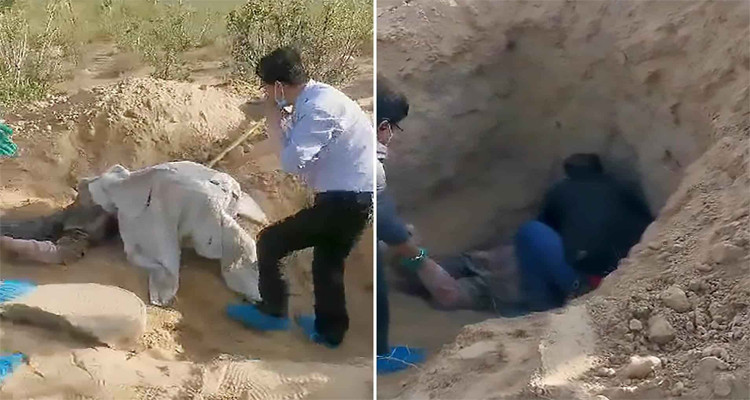 يدفن امه حية