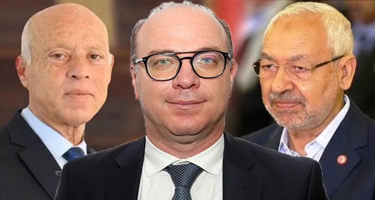 قيس سعيد والياس الفخفاخ وراشد الغنوشي
