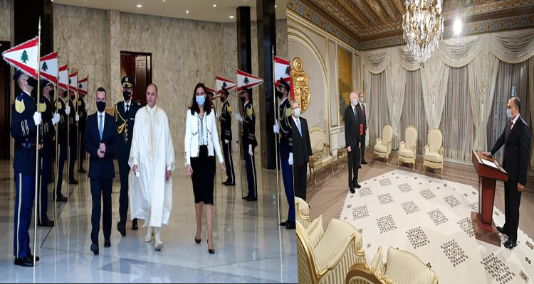 سفير تونس بلبنان يقدم أوراق إعتماده مرتديا الجبة التقليدية 