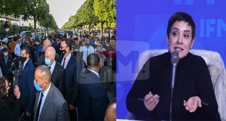 سنية الدهماني وزيارة قيس سعيد الى شارع الحبيب بورقيبة