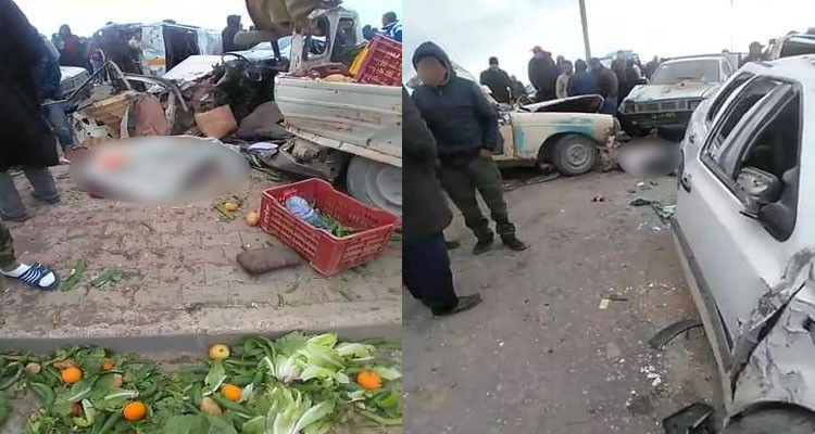 حادث مرور بين الباطن والقيروان يسفر عن وفاة شخصين وإصابة 12 آخرين