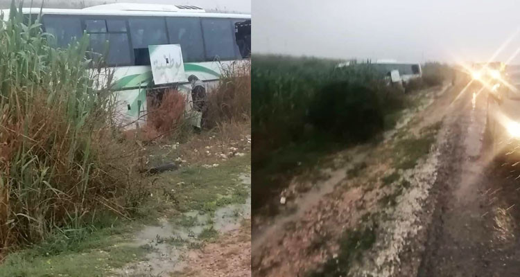 القيروان: انزلاق حافلة قادمة من توزر نحو العاصمة دون تسجيل أي خسائر بشرية 