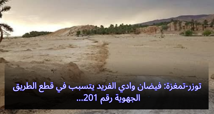 توزر-تمغزة: فيضان وادي الفريد يتسبب في قطع الطريق الجهوية رقم 201