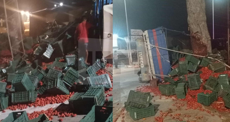 باجة: إنقلاب شاحنة محملة بأطنان من الطماطم