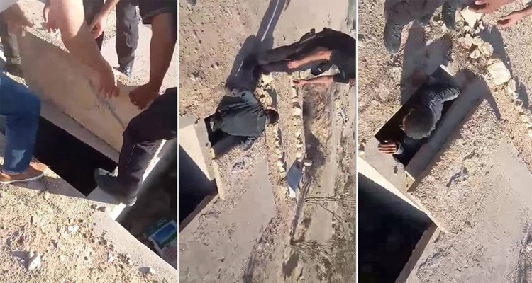مواطن يدفن نفسه في قبر