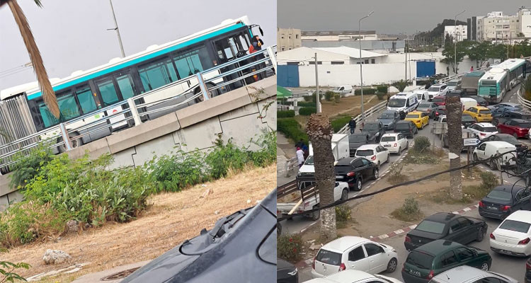 تعطل حركة المرور بقنطرة سيدي رزيق بسب عطب مفاجئ بحافلة