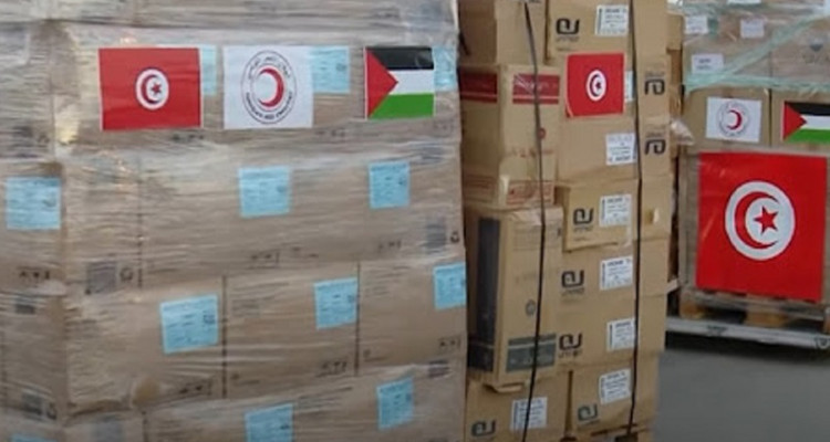 باخرة المساعدات التونسية الموجهة إلى غ/ز/ة ترسو بميناء دمياط بمصر