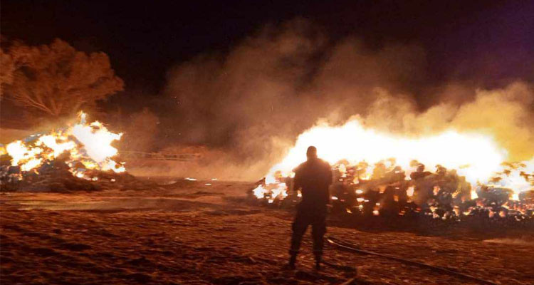 القصرين: حريق بضيعة فلاحية يأتي على 2250 "بالة تبن"