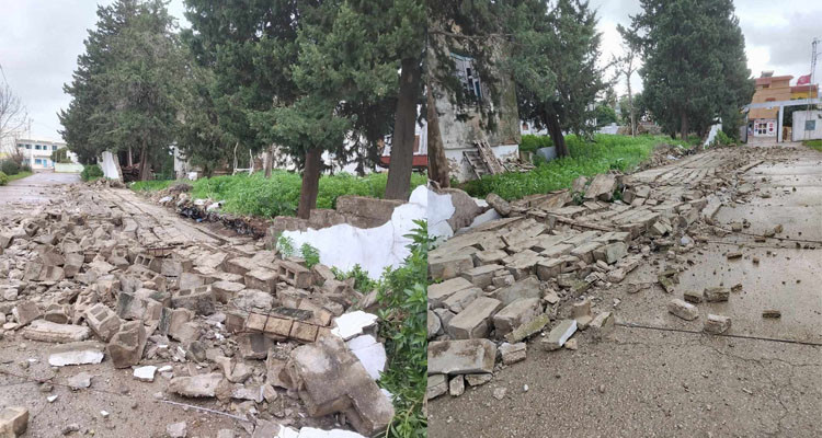 باجة: انهيار جدار فاصل بين معهد ثانوي وإدارة وكالة التبغ بنفزة