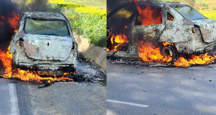 باجة: احتراق سيارة بالكامل على الطريق المؤدية إلى نفزة
