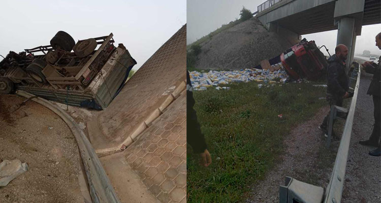 باجة: انقلاب شاحنة محملة بالفرينة بالطريق السيارة بمجاز الباب
