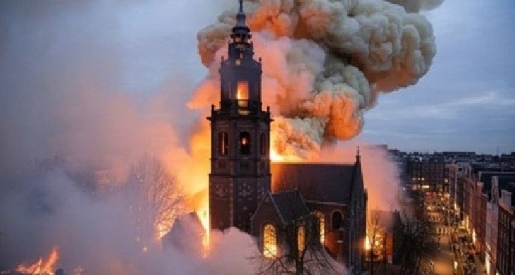 عمرها حوالي 150 عاما: حريق هائل فى كنيسة بأمستردام ليلة رأس السنة
