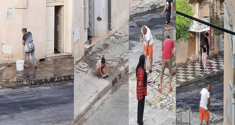 بعد يوم من المواجهات مع الأمن: أهالي الربض يخرجون لتنظيف الشارع 