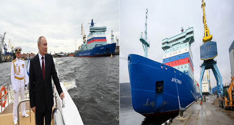 بوتين يدشن كاسحة جليد جديدة تعمل بالطاقة النووية(فيديو)