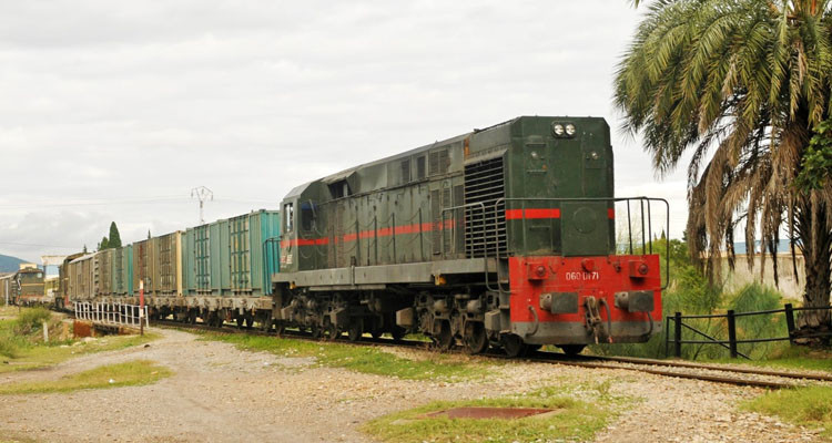 قطار البضائع يجنح عن مساره ويتسبب في الاضرار بالسكة الحديد 