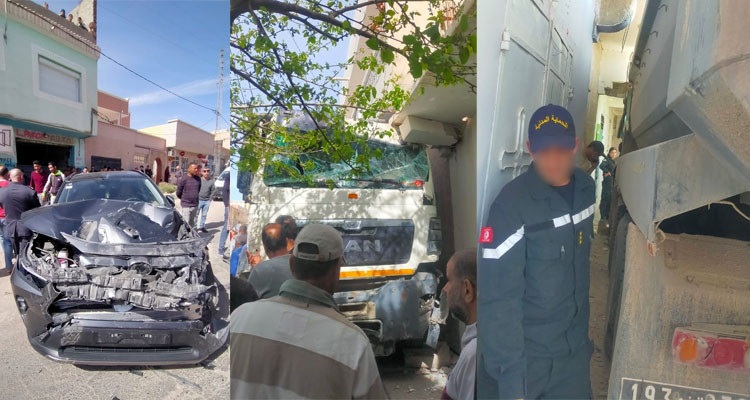 قفصة: شاحنة ثقيلة تدهس سيارتين وتحطم واجهة منزل 