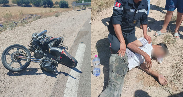 رئيس وحدة النجدة يسعف شابا انزلقت دراجته النارية وسقط في منحدر  