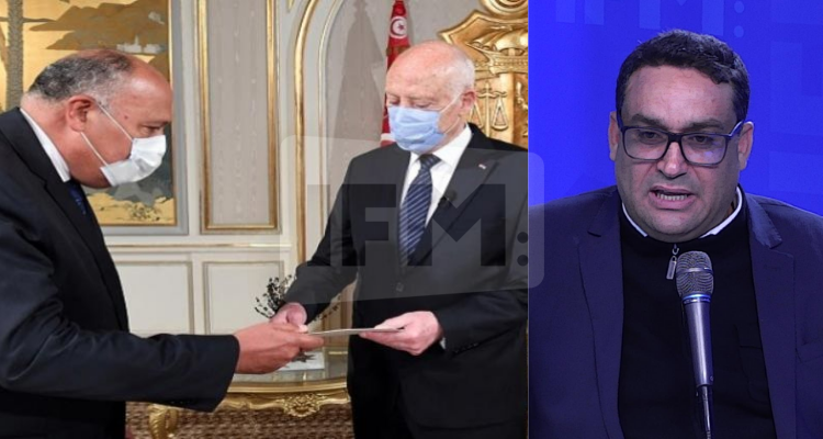 شكيب الدرويش  رئيس الجمهورية قيس سعيد  وزير الخارجية المصري سامح شكري