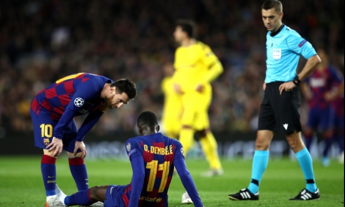 دوري أبطال أوروبا: مهاجم برشلونة ديمبيلي يتعرض لإصابة في الفخذ